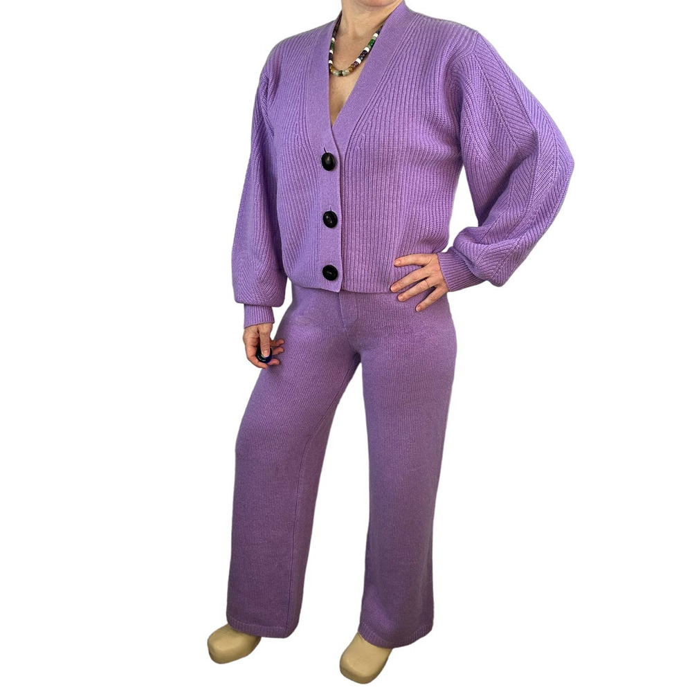 Lisa Yang Minna Cardigan & Vivi Pant Set Lavender 100% Cashmere Sz 2 / M $1210